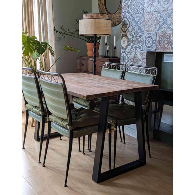Reclaimed Dining Table With Black Trapezium Legs, Customisable Sizes & Finishes - image 1