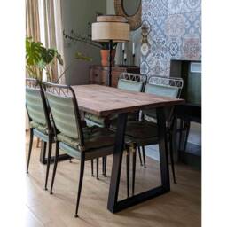 Reclaimed Dining Table With Black Trapezium Legs, Customisable Sizes & Finishes - thumbnail 1