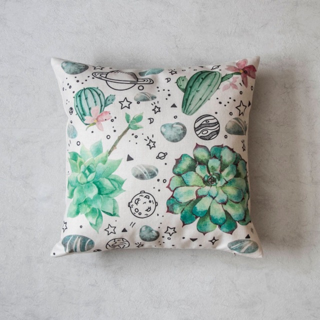 Cactus Pillow Cover, Succulent Flower Space Planet Throw Pillow, Decorative Cushion Christmas Gift Idea - image 1