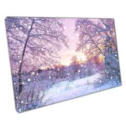 Snow-Covered Woodland Canvas Wall Art Purple Winter Wonderland Decor For Home Office - thumbnail 1