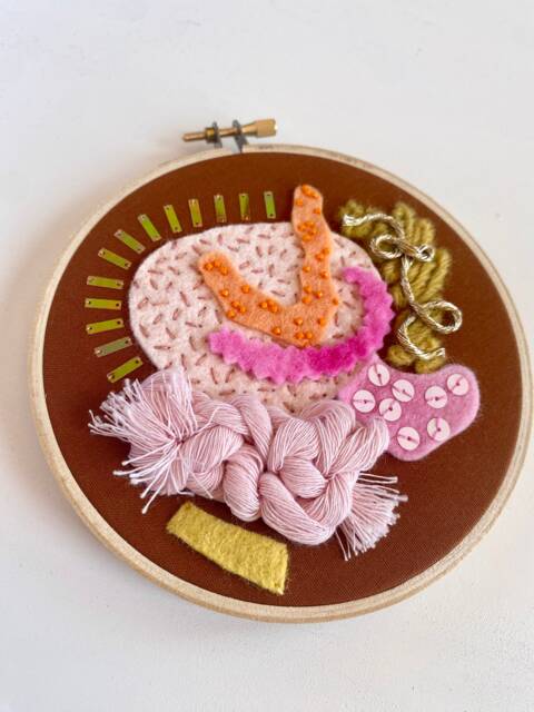 Sunshine- Abstract Embroidery Hoop Art Fibre Home Decor Wall Hanging Beading - image 1