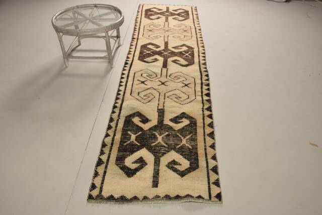 Oushak Rug, White Floor 3x10.8 Ft Area Turkish Rugs For Bedroom, Bohemian Living Room Vintage Turkey Indoor Rug - image 1
