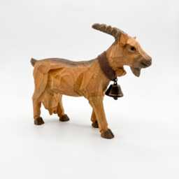 Whimsical Wooden Goat Carving With Bell Rustic Farmhouse Animal Decor Alpine Figurine Unique Birthday Gift - thumbnail 3