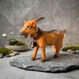 Whimsical Wooden Goat Carving With Bell Rustic Farmhouse Animal Decor Alpine Figurine Unique Birthday Gift - thumbnail 4