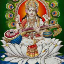 Goddess Saraswati Photo, Golden Frame, Religious Wall Decor - 14 X 18 Inches - thumbnail 2
