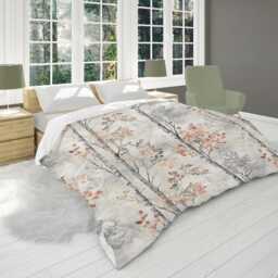 Light Red Orange & Gray Tree Comforter, Twin Queen King Size, Woodland, Farmhouse Bedding, Autumn Floral Scandinavian Forest #170 - thumbnail 2