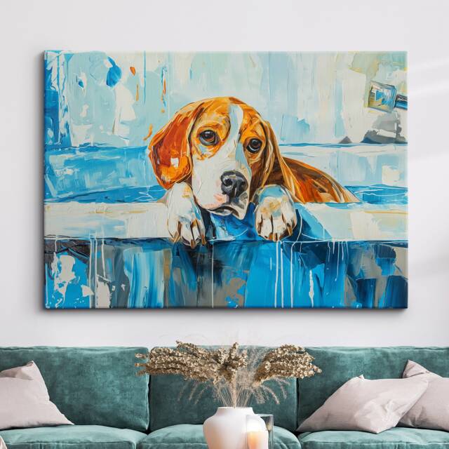 Beagle in Bath Tub Dog Bathroom Oil Painting Framed Poster Print Or Canvas Wall Decor Art Home Interior Gift For Lover - image 1