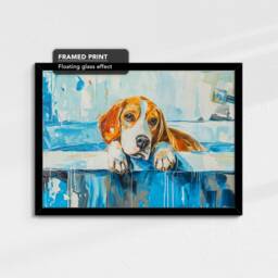 Beagle in Bath Tub Dog Bathroom Oil Painting Framed Poster Print Or Canvas Wall Decor Art Home Interior Gift For Lover - thumbnail 2