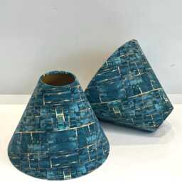 Handmade By Order Luxury Jade Teal Blue & Gold Cube Abstract Pattern Cone/Coolie Shape Velvet Lamp Shade Pendant Light - thumbnail 3