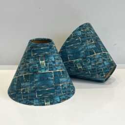 Handmade By Order Luxury Jade Teal Blue & Gold Cube Abstract Pattern Cone/Coolie Shape Velvet Lamp Shade Pendant Light - thumbnail 2