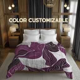 Modern Abstract Leaf Comforter Plum Purple Organic Pattern Botanical Bedding, Maximalist Eclectic Bedroom D??cor, Color Customizable #269