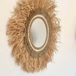 Large Round Mirror Wall Decor, Raffia Wall, Rattan Wall Rattan, Boho Decor - Mirror Raffia Jute - thumbnail 2