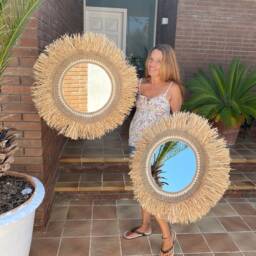 Large Round Mirror Wall Decor, Raffia Wall, Rattan Wall Rattan, Boho Decor - Mirror Raffia Jute - thumbnail 4
