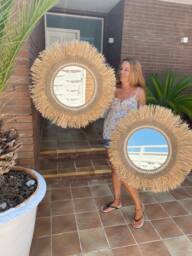 Large Round Mirror Wall Decor, Raffia Wall, Rattan Wall Rattan, Boho Decor - Mirror Raffia Jute