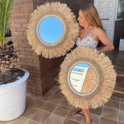 Large Round Mirror Wall Decor, Raffia Wall, Rattan Wall Rattan, Boho Decor - Mirror Raffia Jute - thumbnail 3
