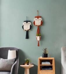 Owl Wall Hanging Macrame Plant Hanger Kids Room Decor W69 - thumbnail 1