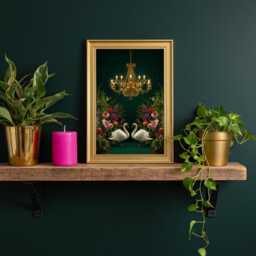 Maximalist Swan Wall Art - Nouveau Inspired Print Dark Luxe Chandelier & Floral Decor Bold Romantic Statement Artwork - thumbnail 2