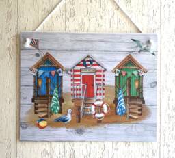Beach Huts Wall Hanging Picture Plaque Vintage Coastal Sign - thumbnail 1