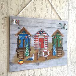 Beach Huts Wall Hanging Picture Plaque Vintage Coastal Sign - thumbnail 2