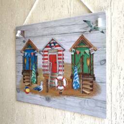 Beach Huts Wall Hanging Picture Plaque Vintage Coastal Sign - thumbnail 3