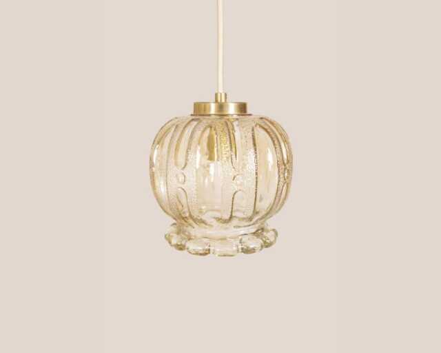 Breda Vintage Pendant Light Handcrafted Glass Lamp Textured Retro Ceiling Fixture Yugoslavia Gold Brass - image 1