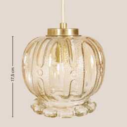 Breda Vintage Pendant Light Handcrafted Glass Lamp Textured Retro Ceiling Fixture Yugoslavia Gold Brass - thumbnail 4