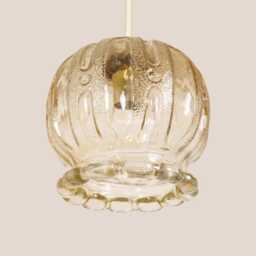 Breda Vintage Pendant Light Handcrafted Glass Lamp Textured Retro Ceiling Fixture Yugoslavia Gold Brass - thumbnail 3