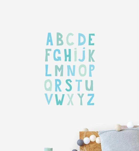 Aqua Alphabet Wall Sticker Decal - Educational Stickers, Learning, Art, Decals, Kids Room, School, Education, Gifts