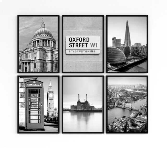 Black & White Set Of 6 Unframed London City Poster Prints For Home Wall Art Decor Modern Monochrome Big Ben Battersea Tower Bridge - image 1