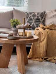 Round Oak Coffee Table - Solid Wood Handmade Design Natural Minimalism For Living Room Or Small Spaces - thumbnail 1