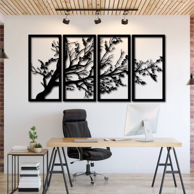 3D Acrylic Tree Wall Art Modern Home Decor, Four Panel View With Fixings - image 1