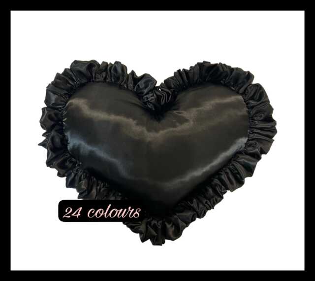 Luxury Satin Frilled Heart Pillow Cushion + Ruffles Handmade Valentine Gift 24 Colours Professionally Made - Small & Large Sizes - image 1