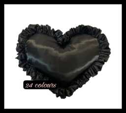 Luxury Satin Frilled Heart Pillow Cushion + Ruffles Handmade Valentine Gift 24 Colours Professionally Made - Small & Large Sizes - thumbnail 1