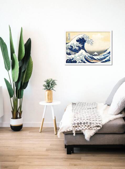 Japanese Art Hokusai Kanagawa Wave Print Poster Woodblock Ukiyo-E Framed Mounted Wall Mount Fuji Beautiful Tattoo Japan Calligraphy A2 Large - image 1