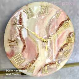 Rose Gold Resin Wall Clock Natural Stones, Modern Art Decor - thumbnail 2