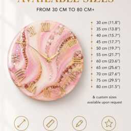 Rose Gold Resin Wall Clock Natural Stones, Modern Art Decor - thumbnail 3