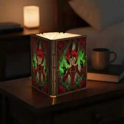 Alastor Hazbin Hotel Book Lamp, Radio Demon Reading Anime Wood Folding Fan Decor Gift - thumbnail 3
