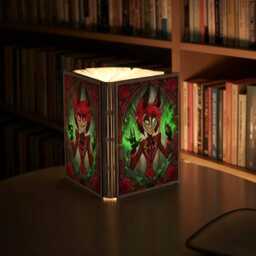 Alastor Hazbin Hotel Book Lamp, Radio Demon Reading Anime Wood Folding Fan Decor Gift - thumbnail 1