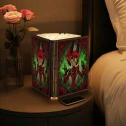 Alastor Hazbin Hotel Book Lamp, Radio Demon Reading Anime Wood Folding Fan Decor Gift - thumbnail 2