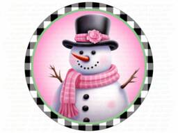 Let It Snow Wreath Sign, Christmas Snowman Pink Snowman, Xmas Let Pink, & Mint - thumbnail 1