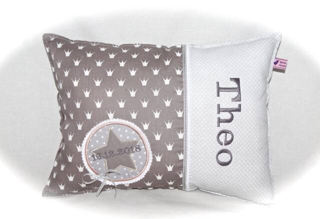 Cute Name Pillow in Taupe & Grey With Dots Crowns & Asterisks - image 1