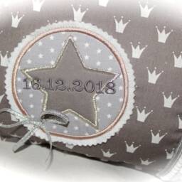 Cute Name Pillow in Taupe & Grey With Dots Crowns & Asterisks - thumbnail 2