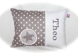 Cute Name Pillow in Taupe & Grey With Dots Crowns & Asterisks - thumbnail 1
