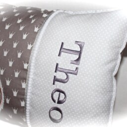 Cute Name Pillow in Taupe & Grey With Dots Crowns & Asterisks - thumbnail 3