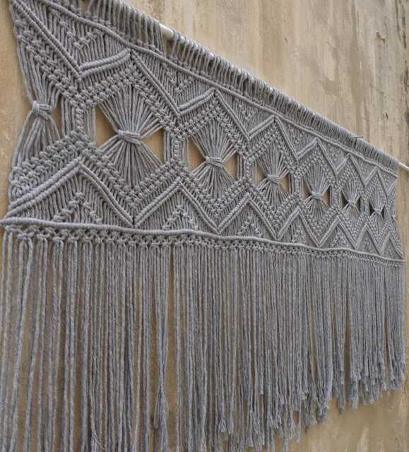 Gray Macrame Wall Hanging, Bedroom Tapestry, Boho Art - image 1