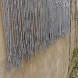 Gray Macrame Wall Hanging, Bedroom Tapestry, Boho Art - thumbnail 4