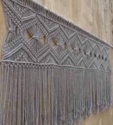 Gray Macrame Wall Hanging, Bedroom Tapestry, Boho Art