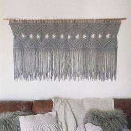 Gray Macrame Wall Hanging, Bedroom Tapestry, Boho Art - thumbnail 3