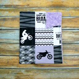 Motocross Minky Blanket - Designer Faux Patchwork Motorcycle Dirt Bike Baby Purple - thumbnail 3