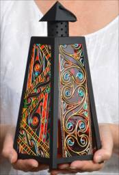 Celtic Knot Candle Lantern, Stained Glass Garden Sun Catcher, Welsh Irish Scottish Art, Eternity Knots in Rich Colour, Window Ornament - thumbnail 1